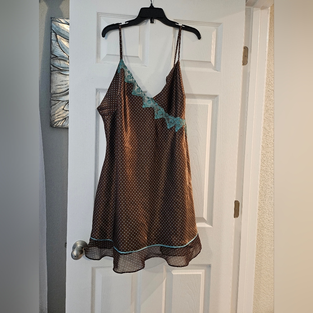 Brown Polka Dot Lace Trim Chemise